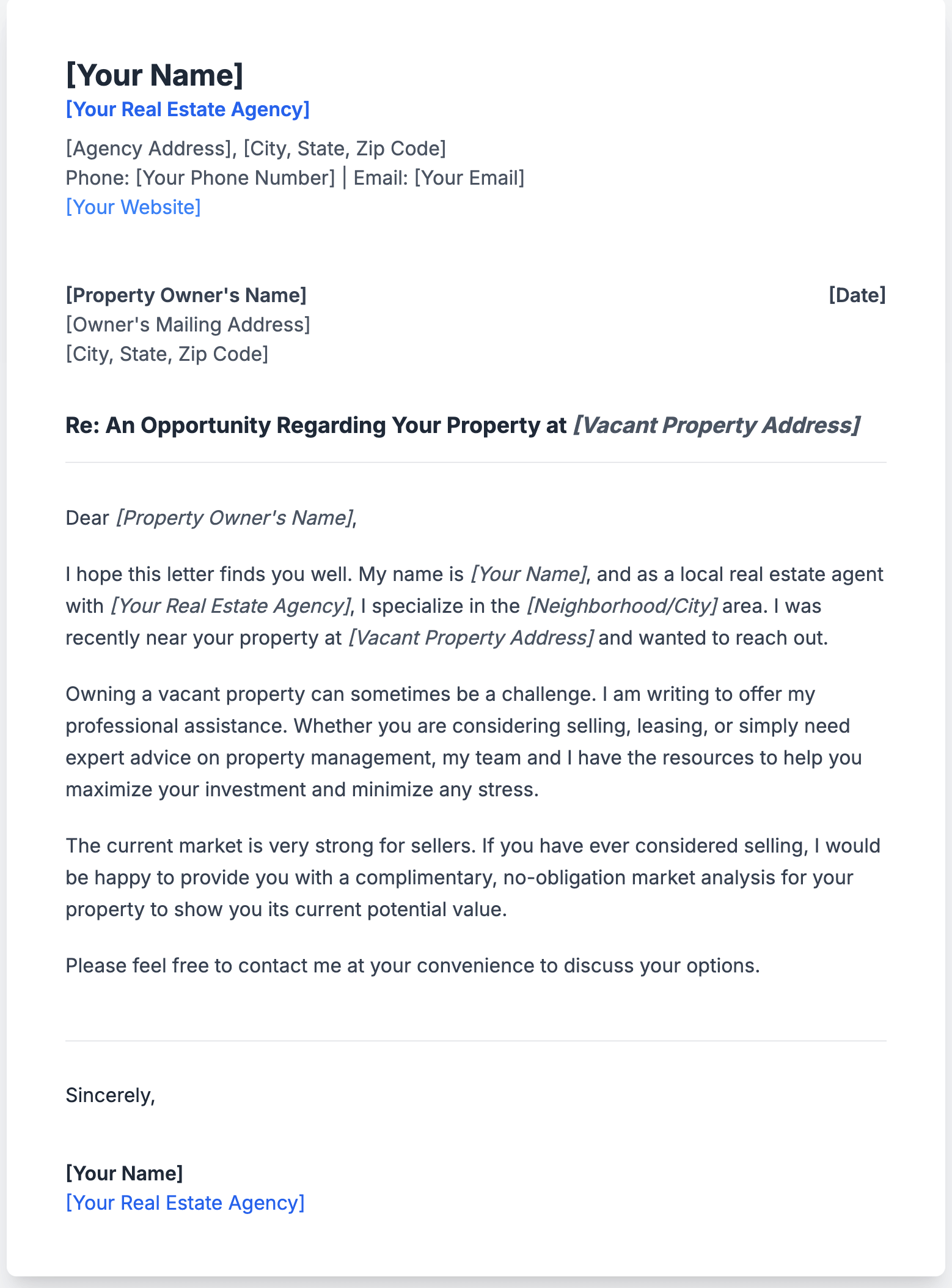 Sample Letter to Vacant Property Owner