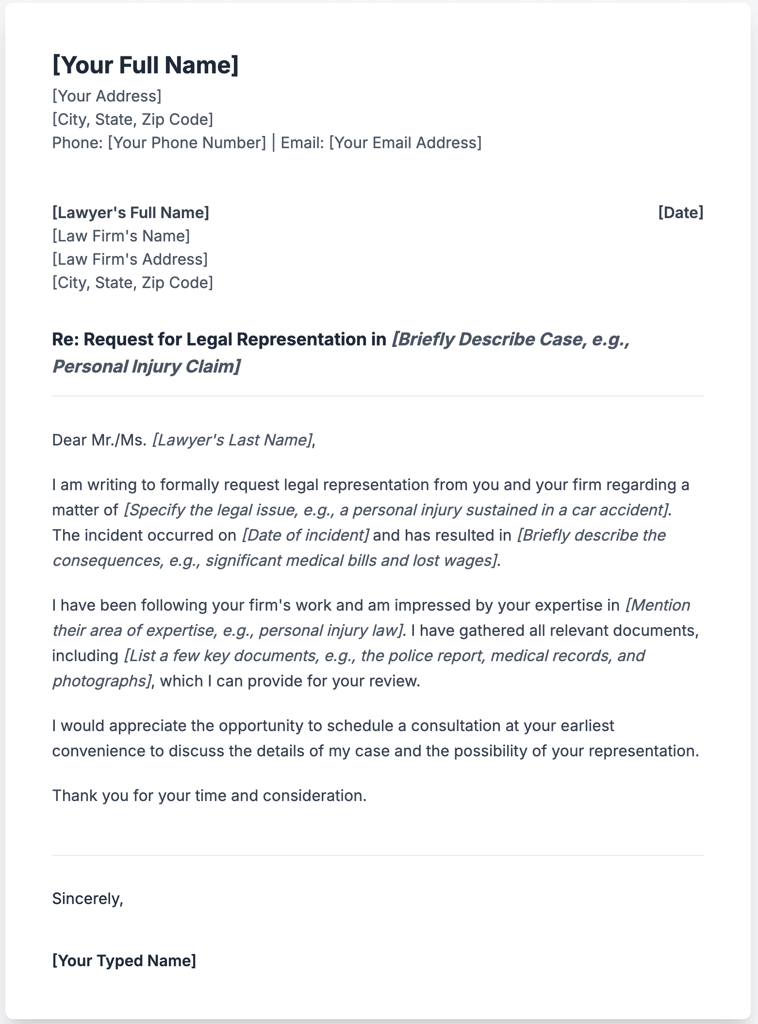 Sample Letter to a Lawyer for Representation