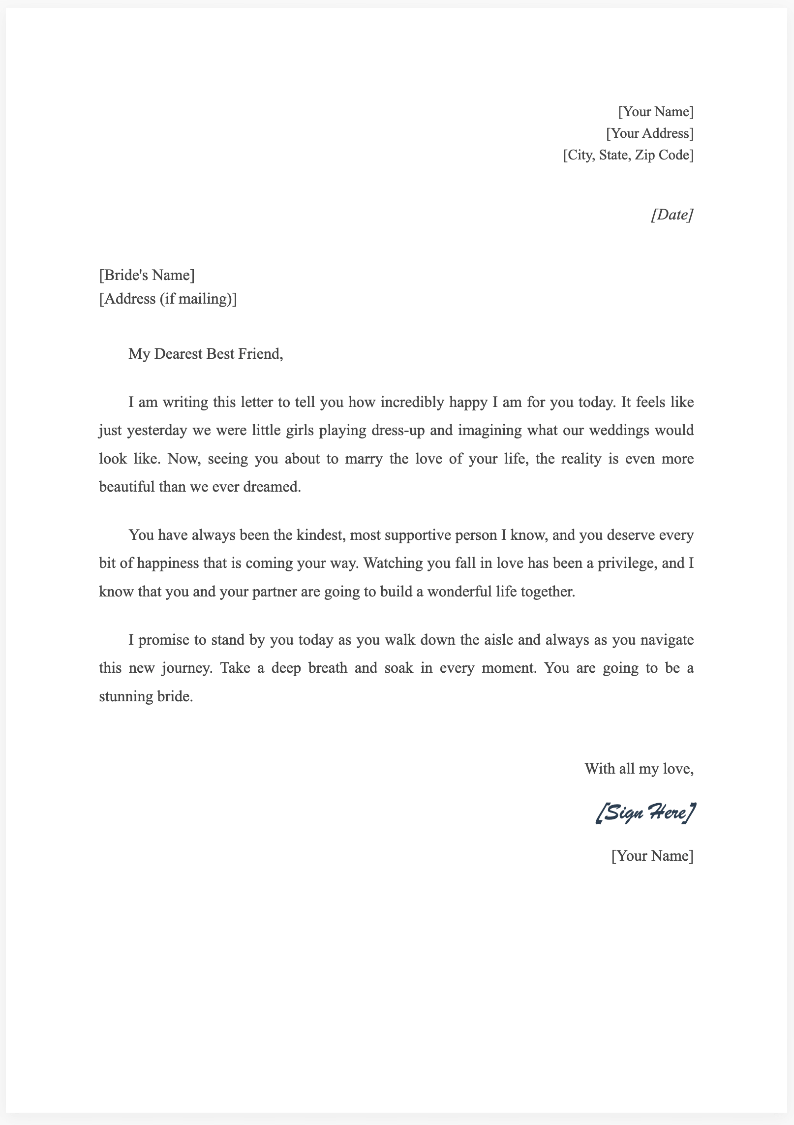 Bridal Letter From Friend Sample