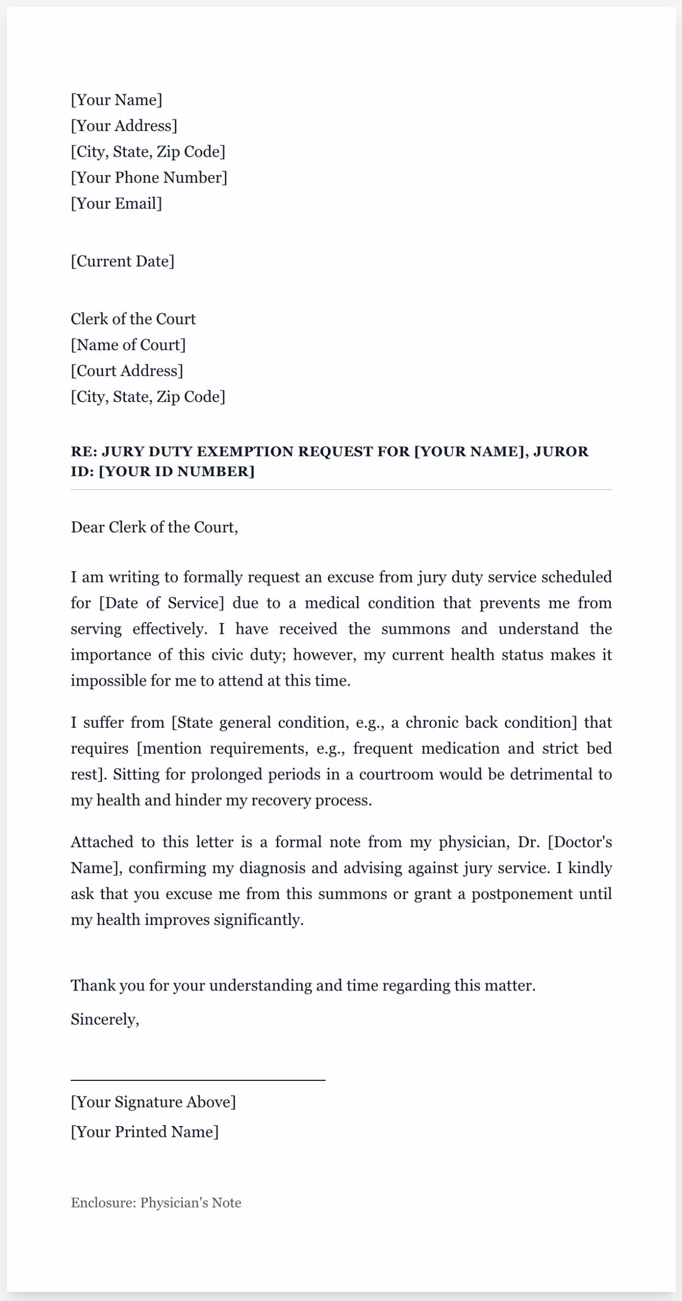 Jury Duty Medical Excuse Sample