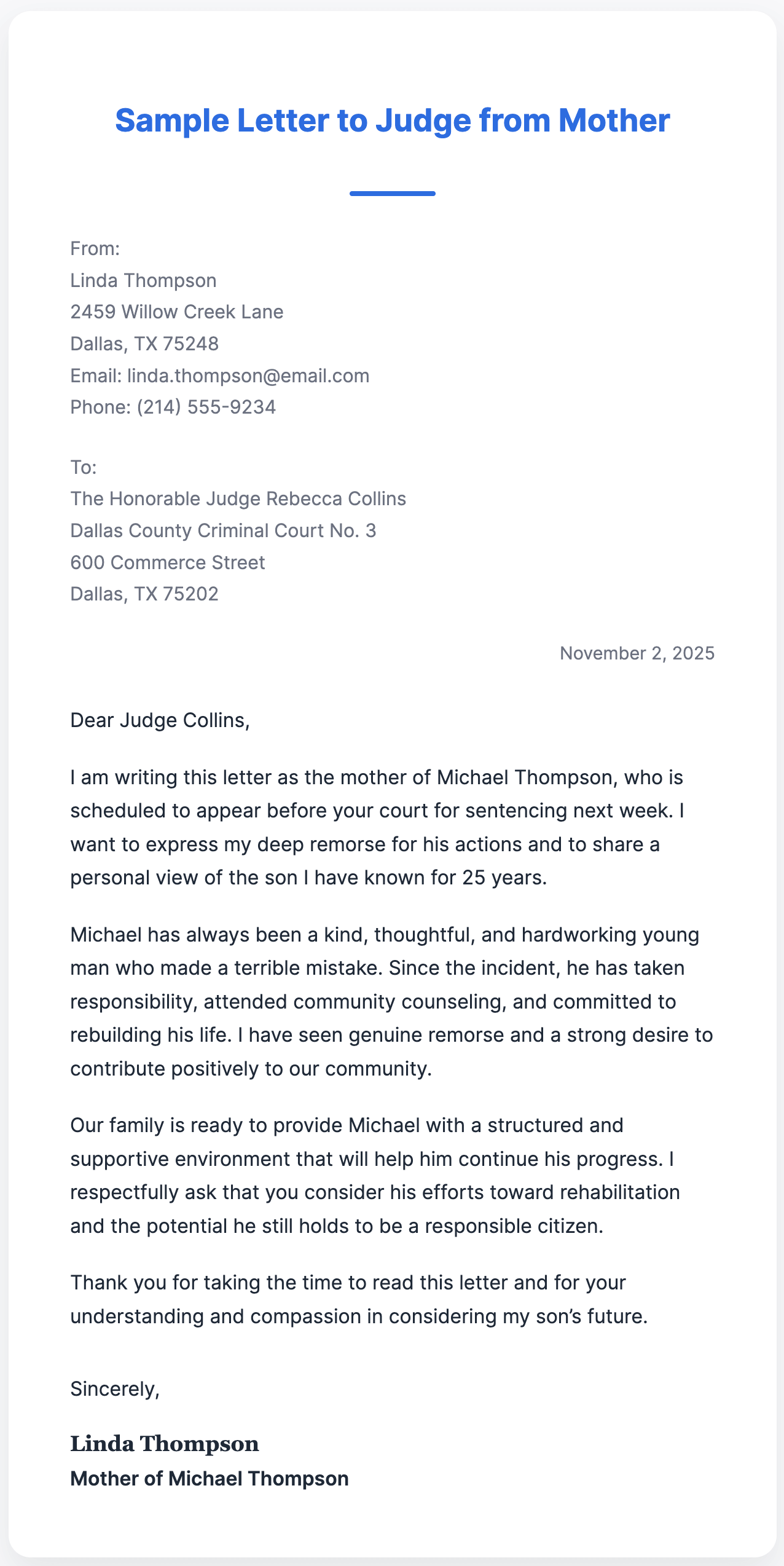 Sample Letter to Judge from Mother